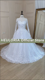 V-Neck Long Sleeve Lace Beaded Princess Ball Gown Wedding Dress BA-684
