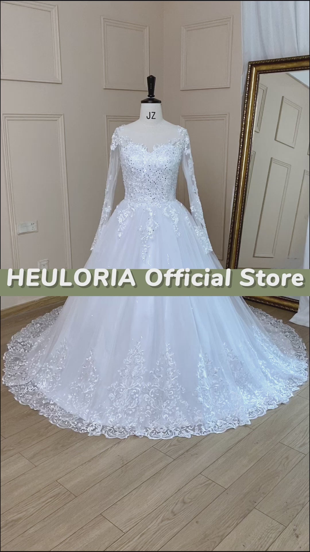 HEULORIA Princess Wedding Dress long sleeve bride dress V neck plus size robe de mariee Lace beading Wedding Bridal Gown BA-684
