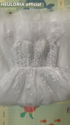 Off-Shoulder 3D Floral Glitter Ball Gown Wedding Dress with Corset BA-1100