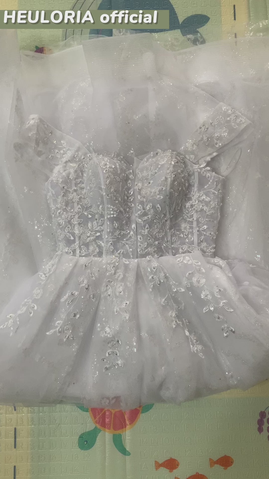 HEULORIA Off-the-Shoulder Princess Wedding Dress - Sparkle Glitter Ball Gown with Floral Lace Corset BA-1100