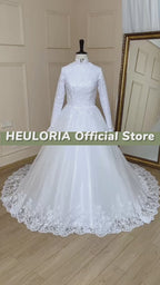 High-Neck Long Sleeve Sequin Lace Ball Gown Wedding Dress BA-632