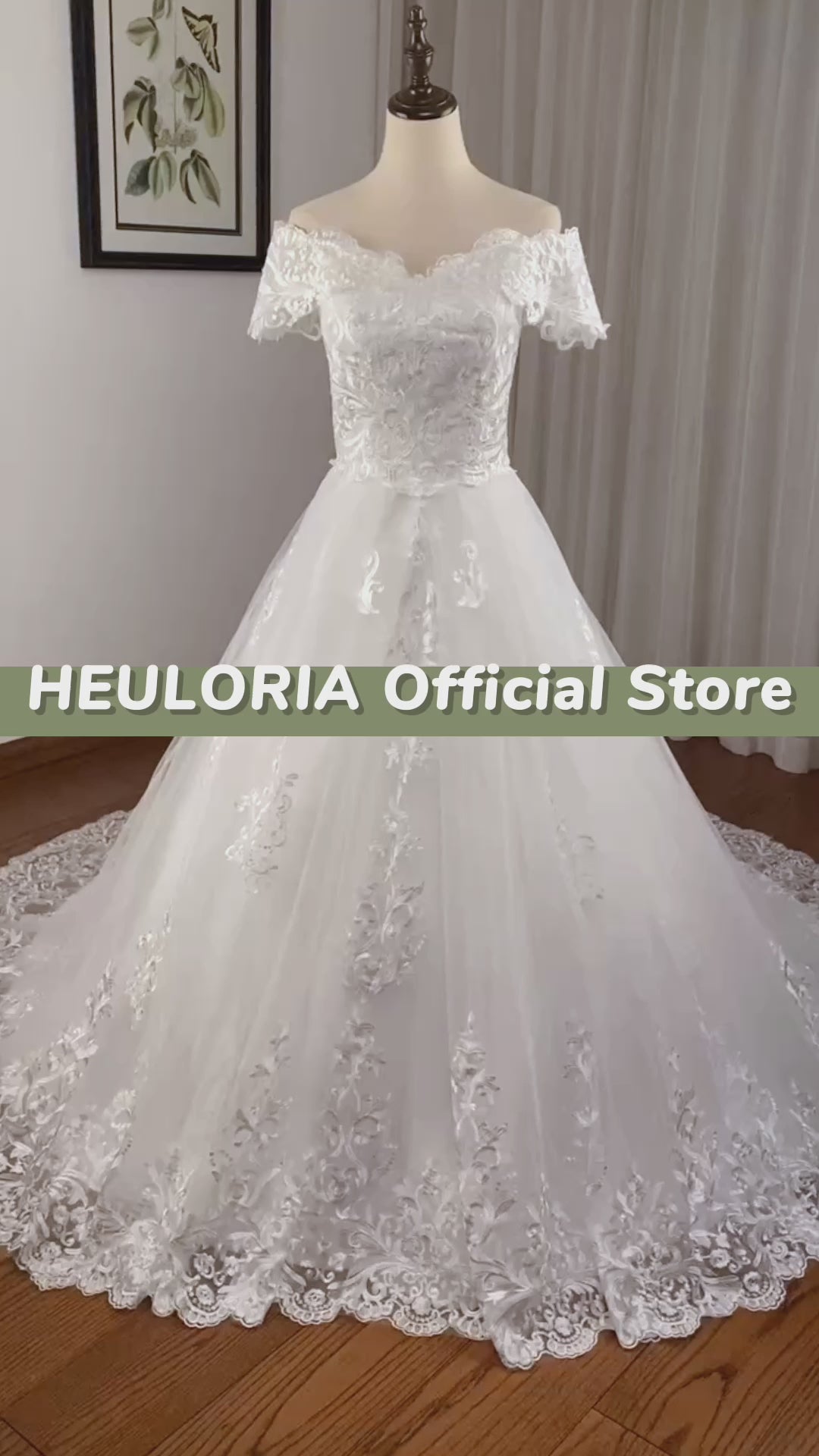 HEULORIA vintage Wedding Dress off shoulder lace applique bride dress plus size robe de mariee BA-1226