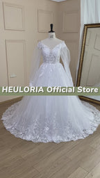 Illusion Deep V Off-Shoulder Lace Ball Gown with Bishop Sleeves BA-711A