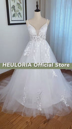 V-Neck Lace Beaded Spaghetti Strap A-Line Wedding Dress AL-8195