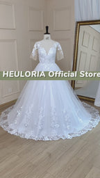 Short Sleeve Lace Appliqué Princess Ball Gown Wedding Dress BA-650