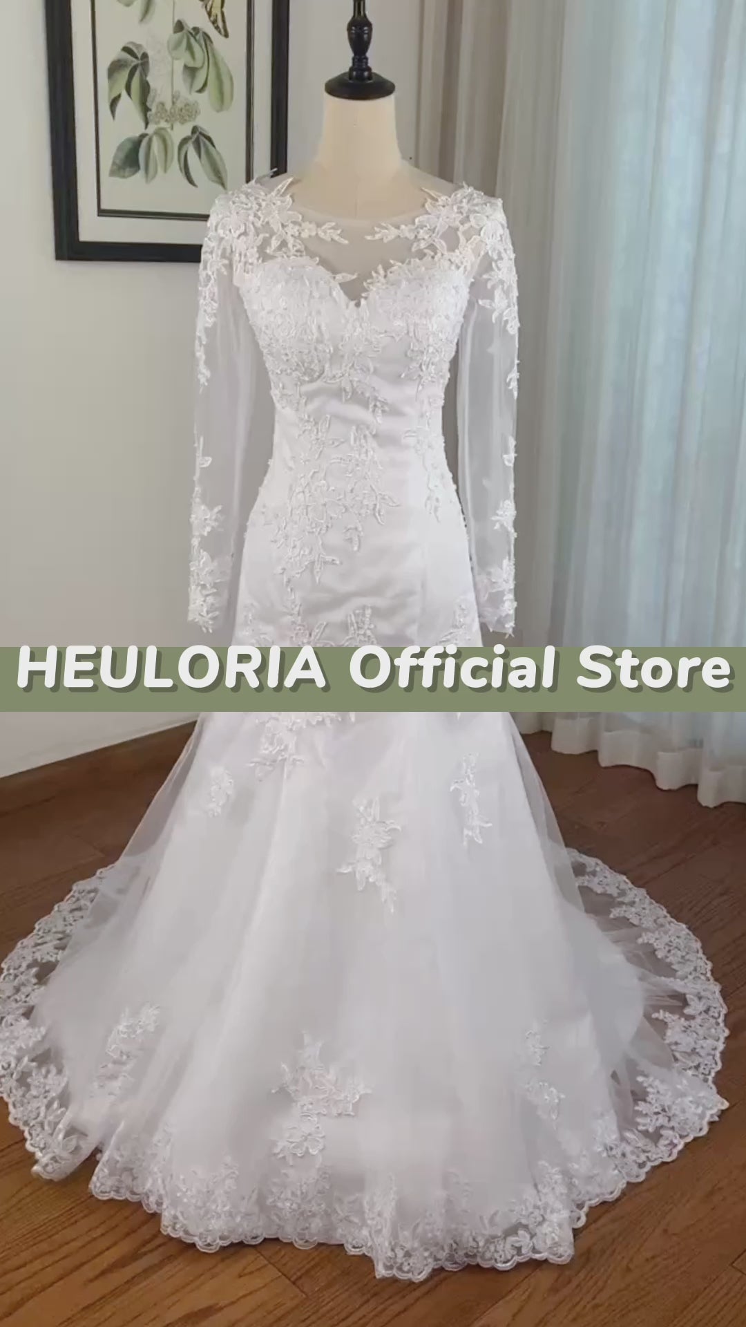 HEULORIA Mermaid Wedding Dresses long Sleeve sweetheart lace applique beading Bride Dress Robe de mariage customize ME-0324