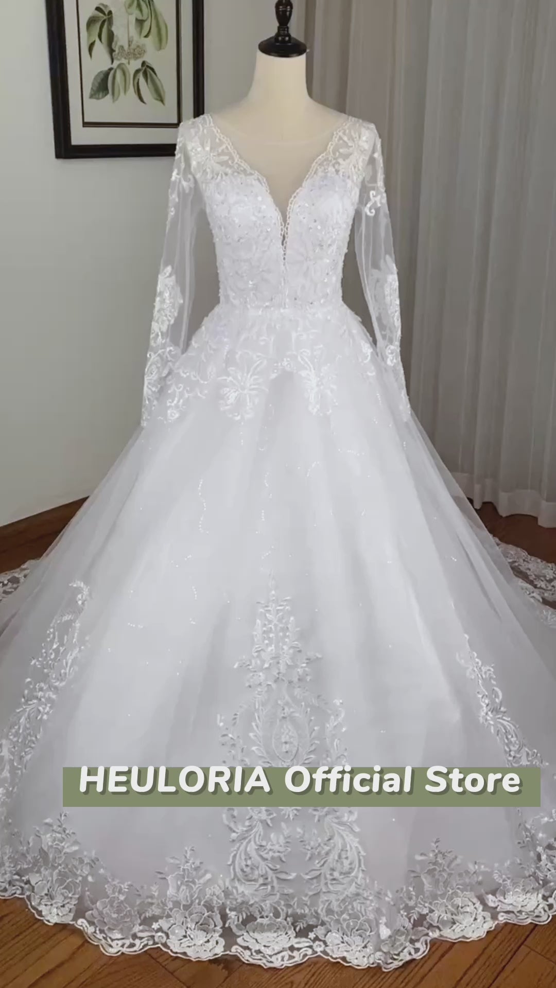 HEULORIA princess wedding dress long sleeve lace beading bride dress plus size robe de mariee Wedding gown BA-702