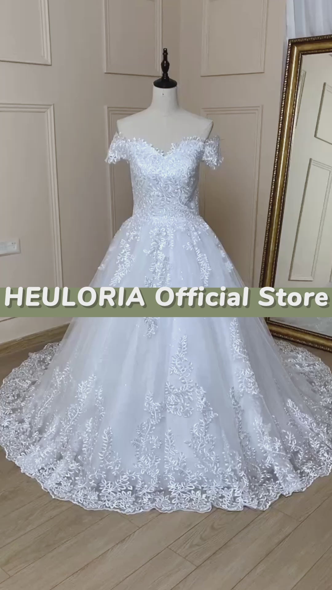 Vestido de novia HEULORIA de princesa, vestido de novia de talla grande con hombros descubiertos, vestido de novia de encaje brillante con lentejuelas 