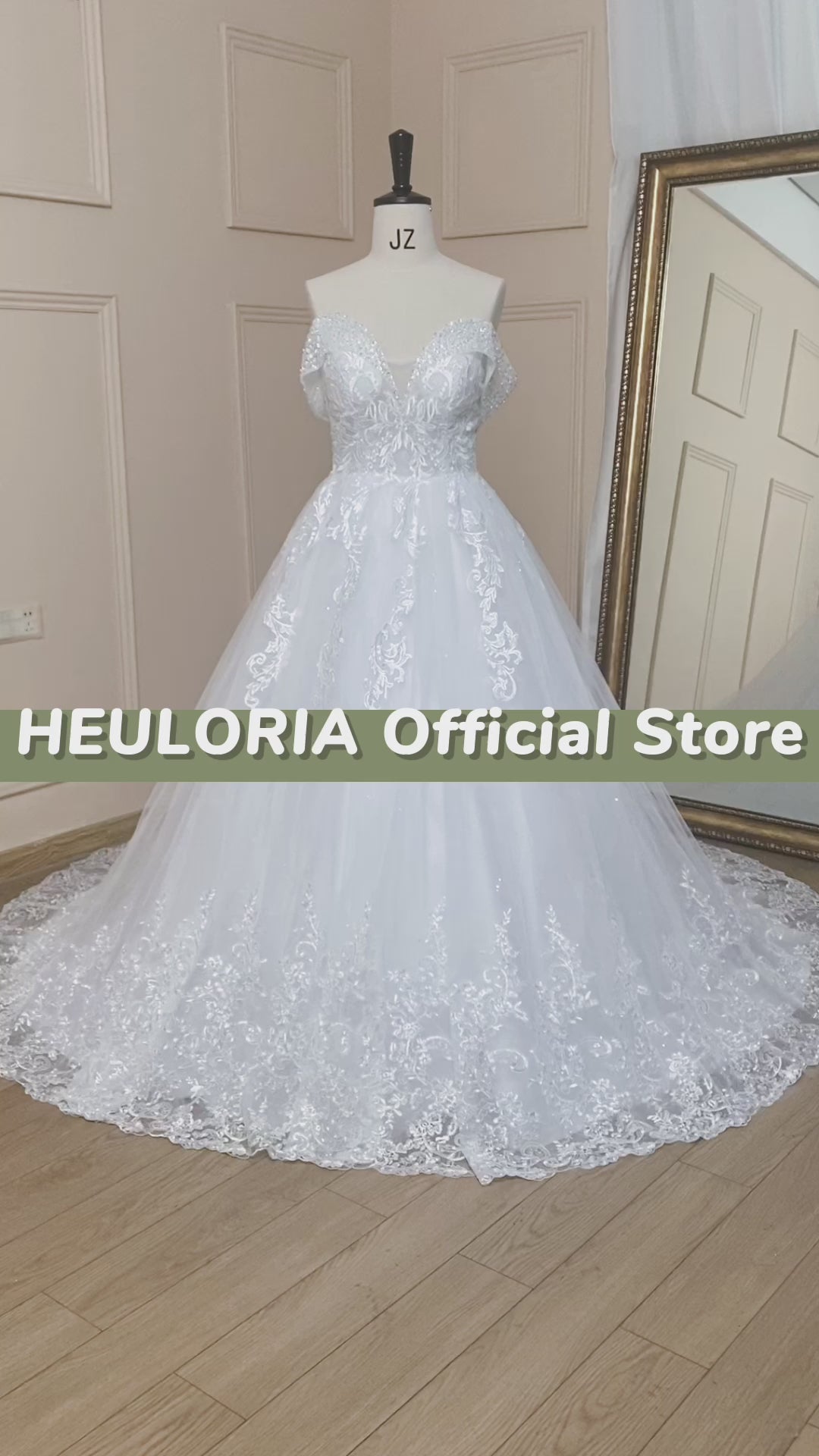 HEULORIA  Ball-Gown/Princess Off the Shoulder Court Train Tulle Lace Wedding Dress BA-716