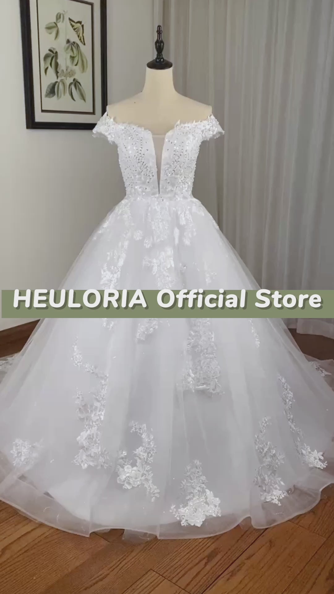 HEULORIA off shoulder lace beading princess ball gown wedding dress plus size shinny skirt bridal dress BA-1214
