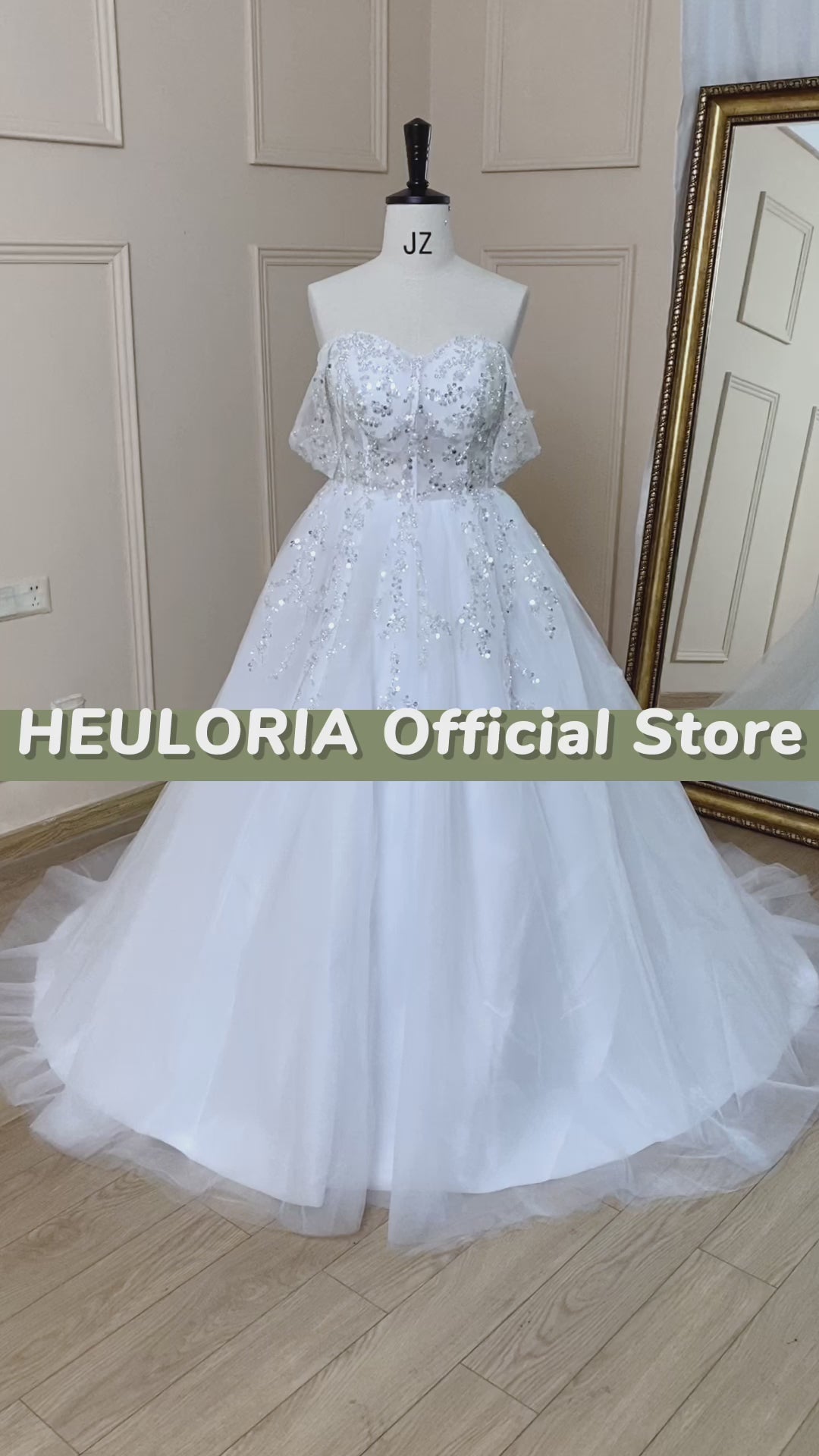 HEULORIA vintage A line wedding dress off shoulder shinny sequin lace beading bride dress long train Robe De Mariee AL-695