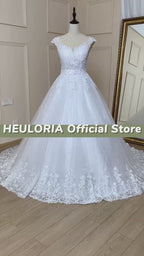 Illusion V-Neck Beaded Lace Cap Sleeve Ball Gown Wedding Dress BA-586
