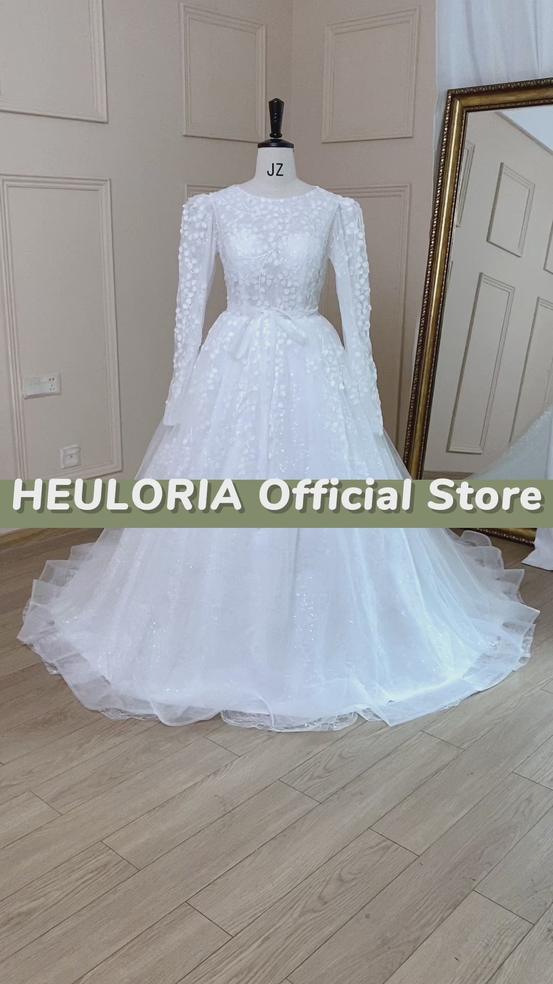HEULORIA elegant wedding dress long sleeve 3D flower shinny robe de mariee Lace beading A line Wedding Bridal Gown BA-683