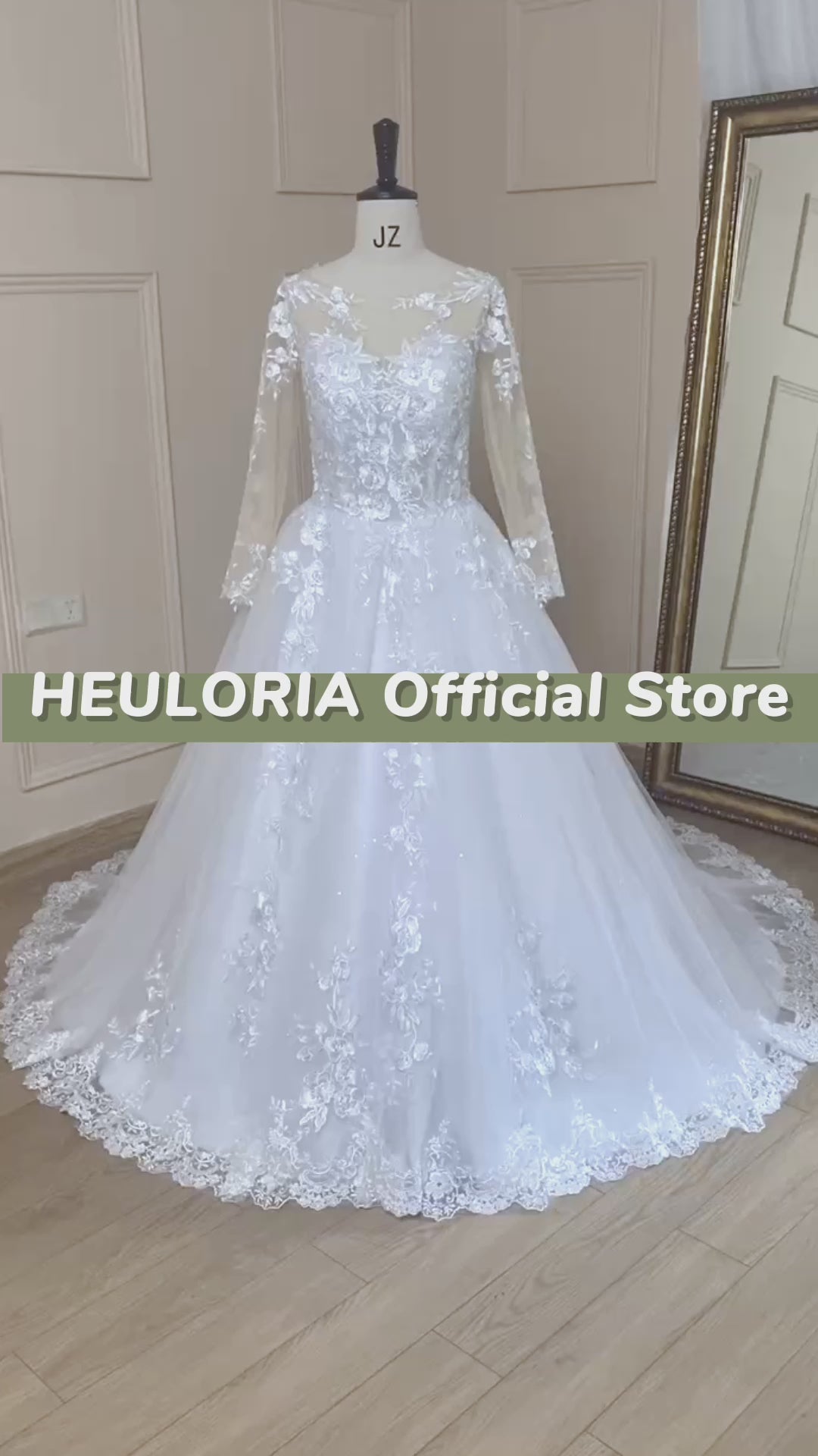 HEULORIA Princess Ball Gown Wedding Dress long sleeve bride dress o neck plus size robe de mariee Lace beading Wedding Bridal Gown BA-638