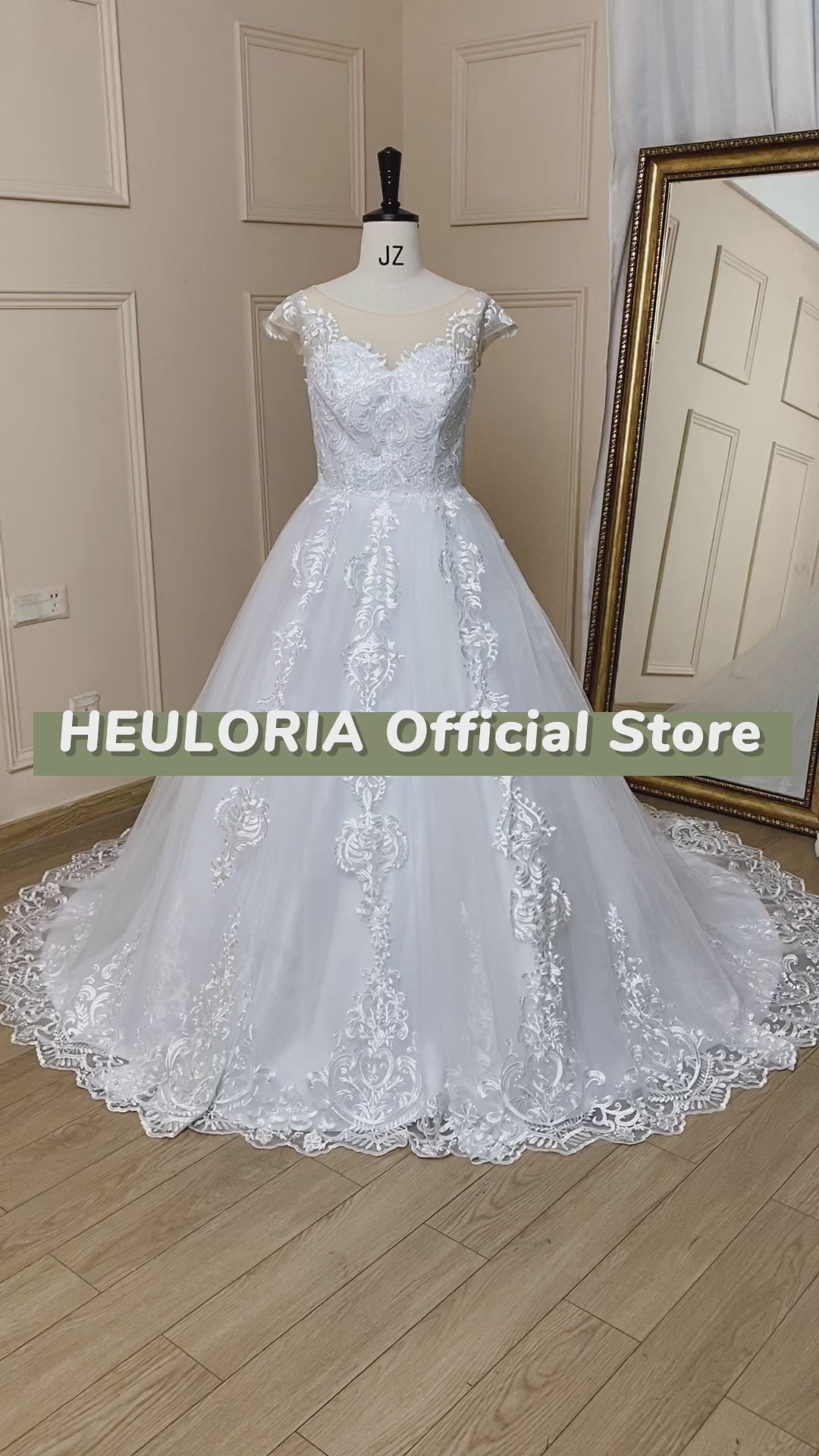 HEULORIA Princess Wedding dress V Necklace Bride Gowns Lace Up Back Customized BA-779A
