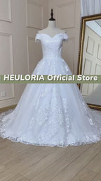 HEULORIA Off Shoulder Lace Beaded Ball Gown Wedding Dress with Lace-Up Back BA-573