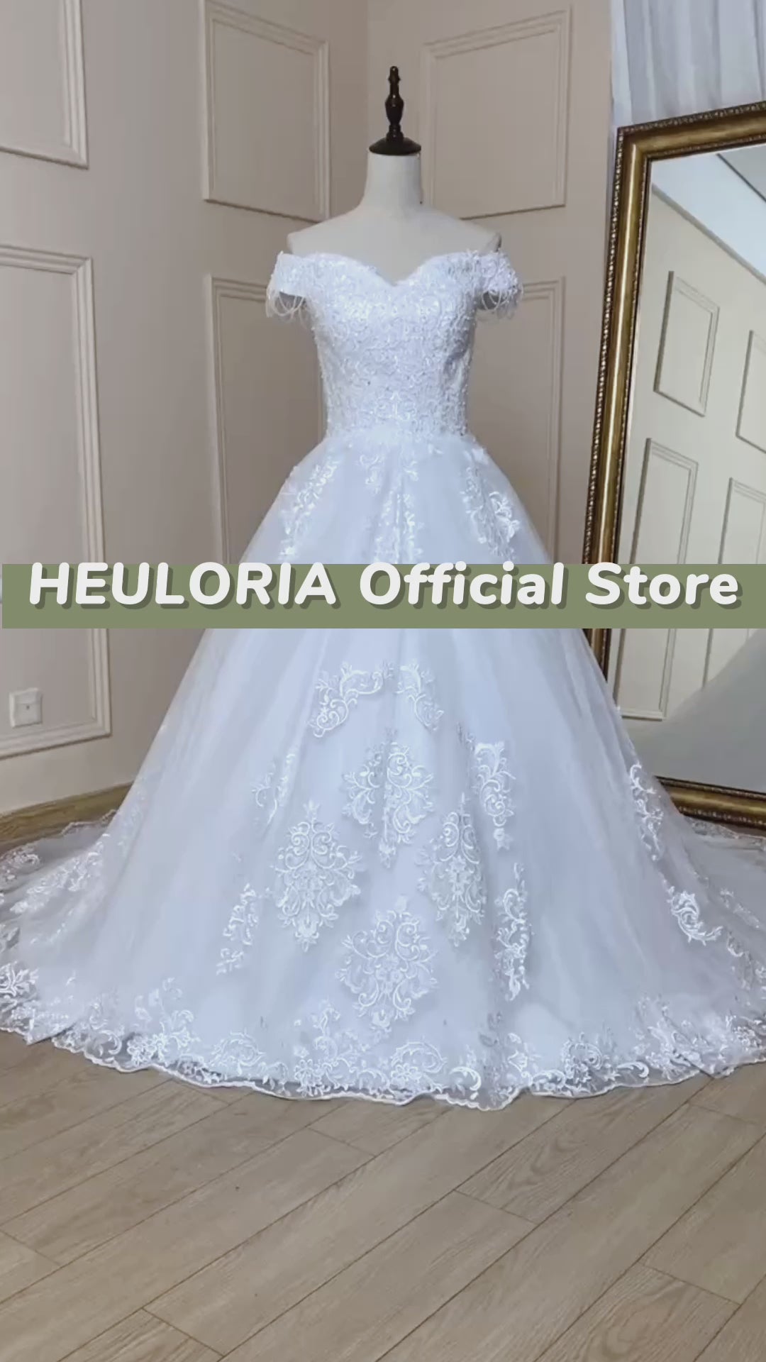 HEULORIA Princess Ball Gown Wedding Dress off shoulder bride dress lace up plus size robe de mariee Lace beading Wedding Bridal Gown BA-573