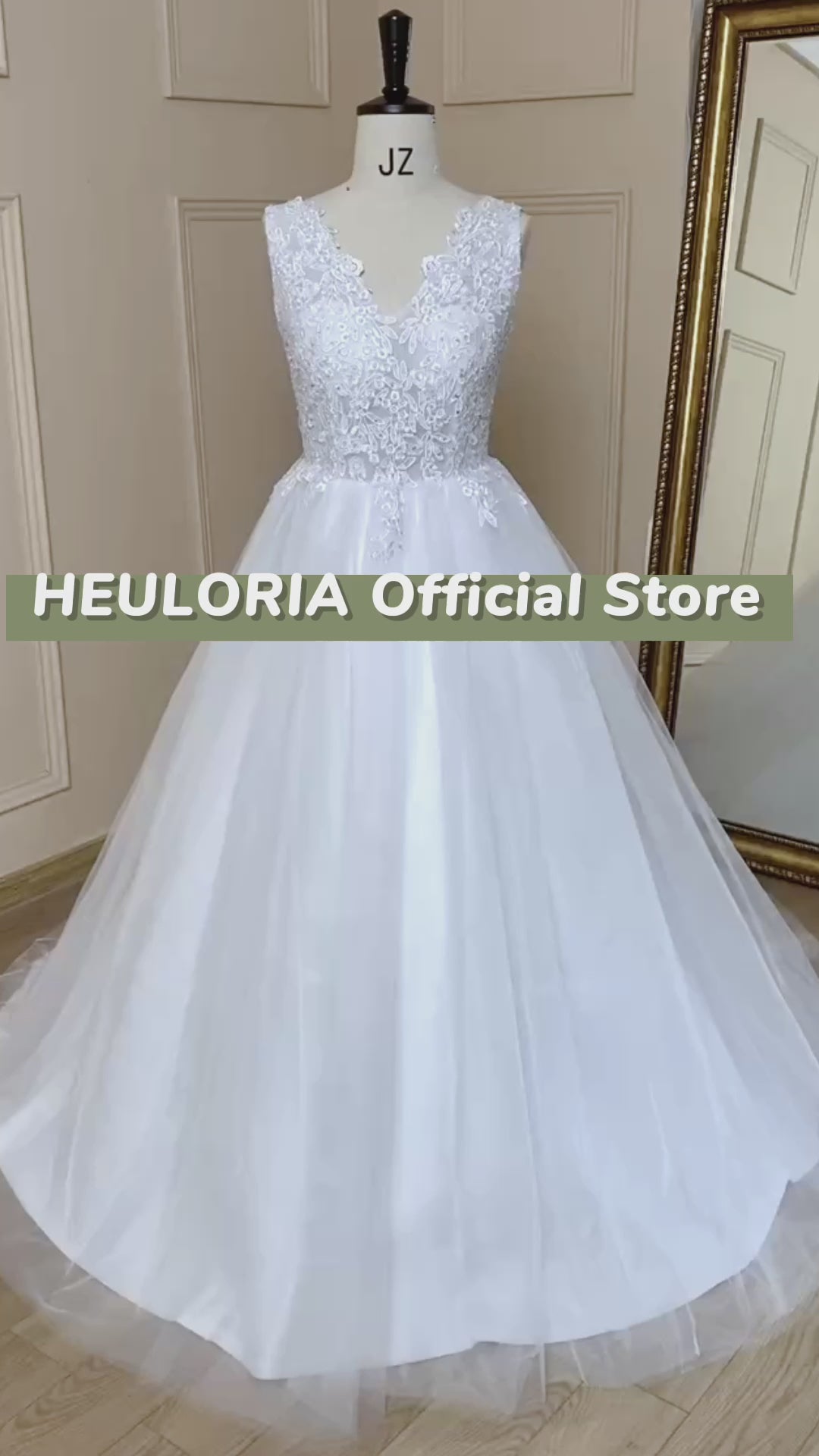 HEULORIA Women's lace beading V neck sleeveless wedding dress A line Robe De Mariee Wedding Bride Dress AL-625