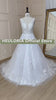 HEULORIA A-line V-Neck Court Train Lace Tulle Wedding Dress With Sequins Beading AL-608A