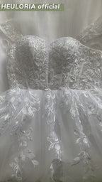 Off-Shoulder 3D Floral Glitter A-Line Wedding Dress with Corset AL-1068