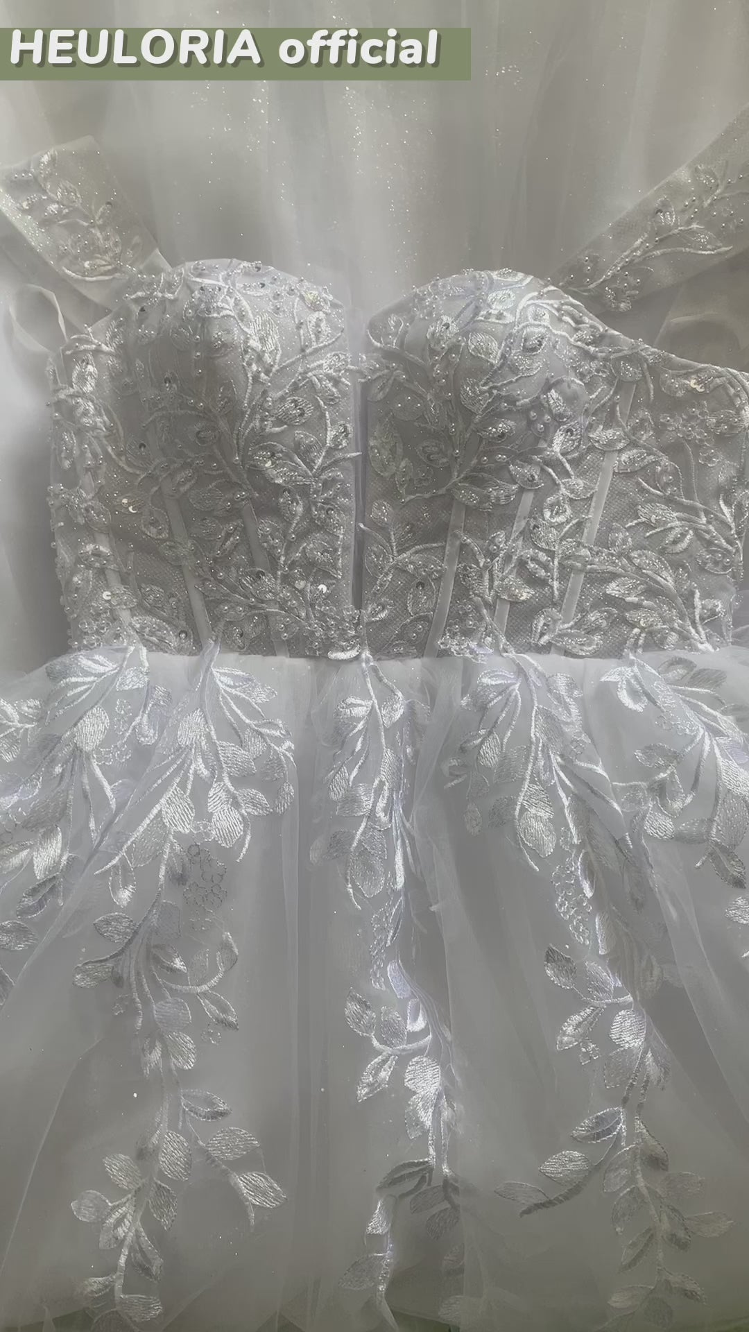 Heuloria Off-the-Shoulder Floral Lace Glitter Tulle A-Line Wedding Dress with Corset Bodice AL-1068