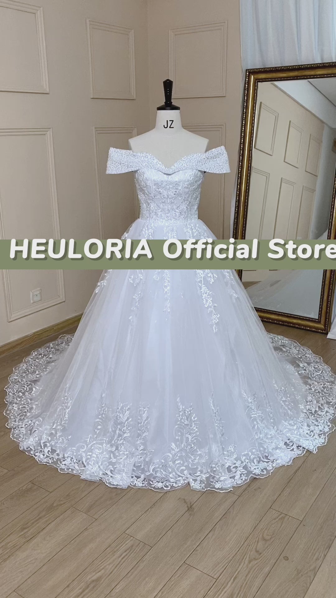 HEULORIA Ball-Gown/Princess Off the Shoulder Court Train Tulle Lace Wedding Dress With Sequins Beading BA-655