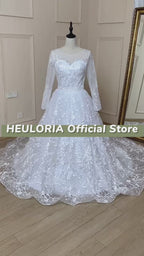 Illusion Lace Long Sleeve Beaded Ball Gown Wedding Dress BA-548