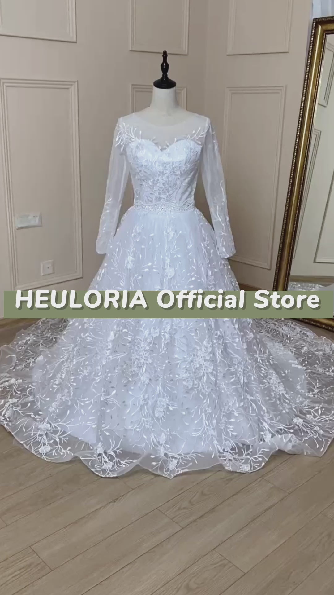 HEULORIA Ball Gown princess Wedding Dresses long sleeve lace bride dress beading belt plus size Robe De Mariee Wedding gown BA-548