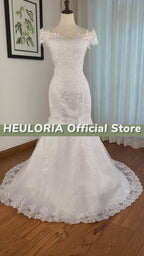 Off-Shoulder Lace Sleeve Mermaid Wedding Dress with Corset Back ME-OFN