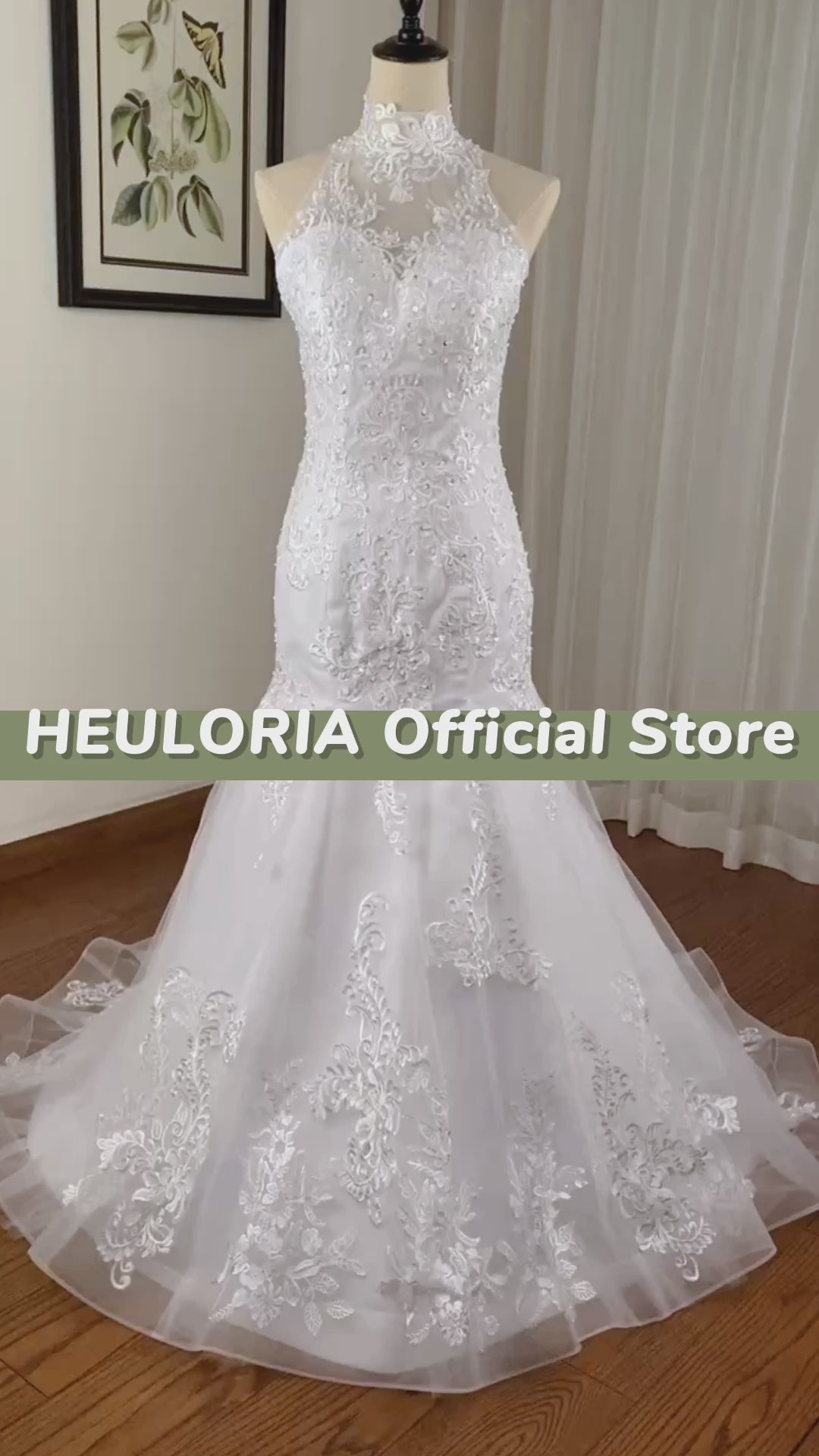HEULORIA mermaid wedding dress high neck lace beading bride dress long train Robe de mariage ME-0115