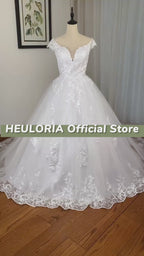 Off-Shoulder Plunging V-Neck Glitter Lace Ball Gown Wedding Dress BA-546