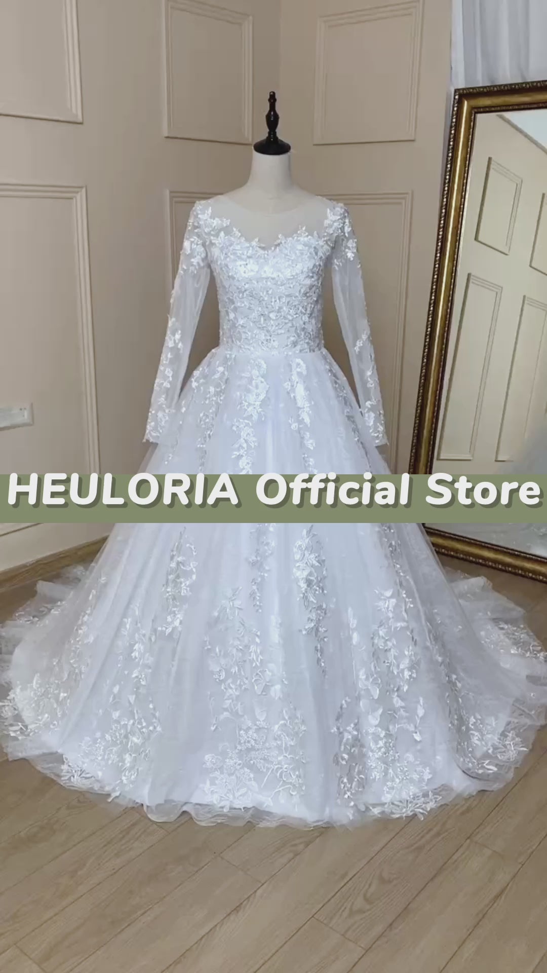 HEULORIA Princess Ball Gown Wedding Dress long sleeve bride dress plus size robe de mariee Lace beading Wedding Gown court train BA-601