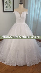 Off-Shoulder Lace Appliqué Corset Back Princess Ball Gown Wedding Dress BA-0820
