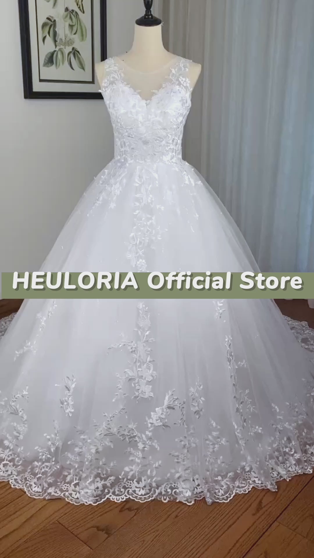 HEULORIA princess wedding dress V neck lace applique shinny sequined skirt bride dress ball gown wedding gown BA-537