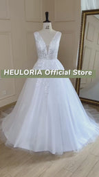 V-Neck Boho Lace Appliqué A-Line Wedding Dress AL-627A
