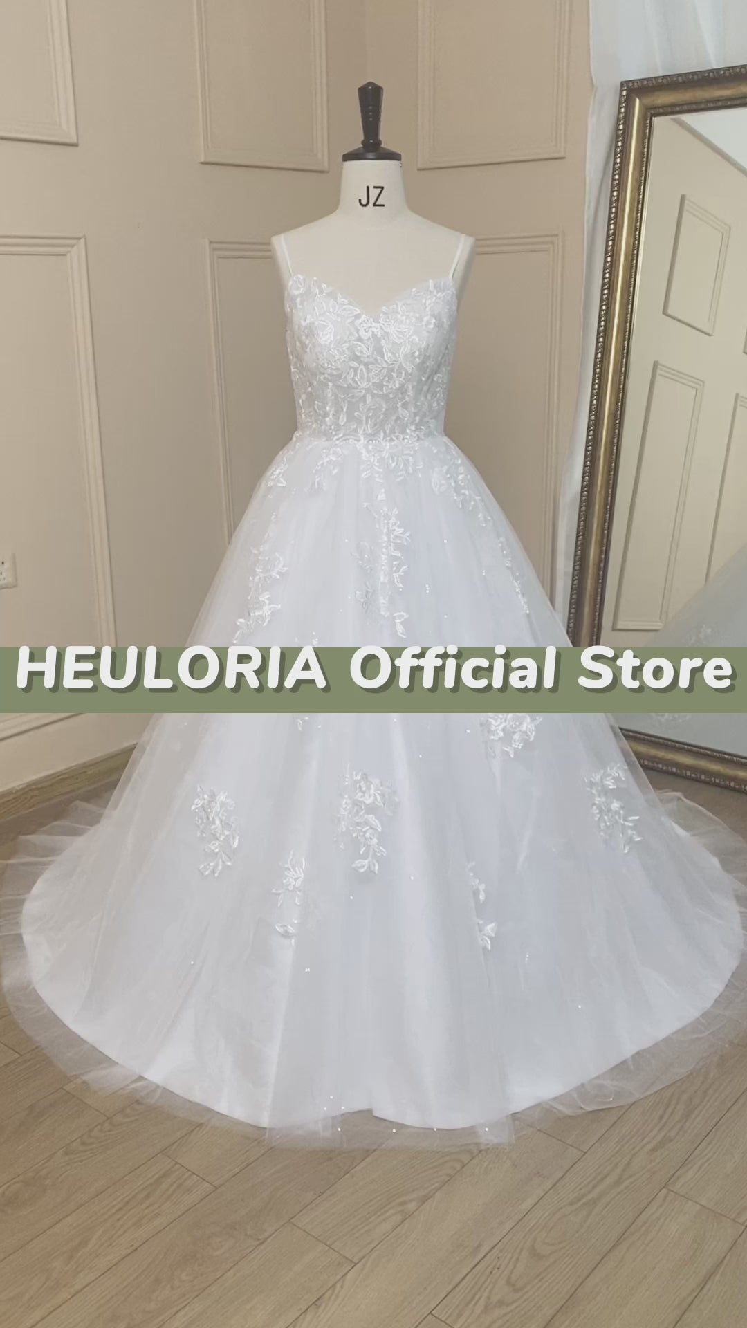 HEULORIA A-line Sweetheart Court Train Lace Tulle Wedding Dress With Sequins AL-717