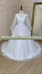 Boho Long Sleeve Lace Beaded A-Line Wedding Dress AL-694
