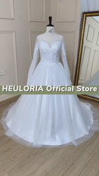 Long Sleeve Off-Shoulder Lace Appliqué Boho A-Line Wedding Dress AL-697