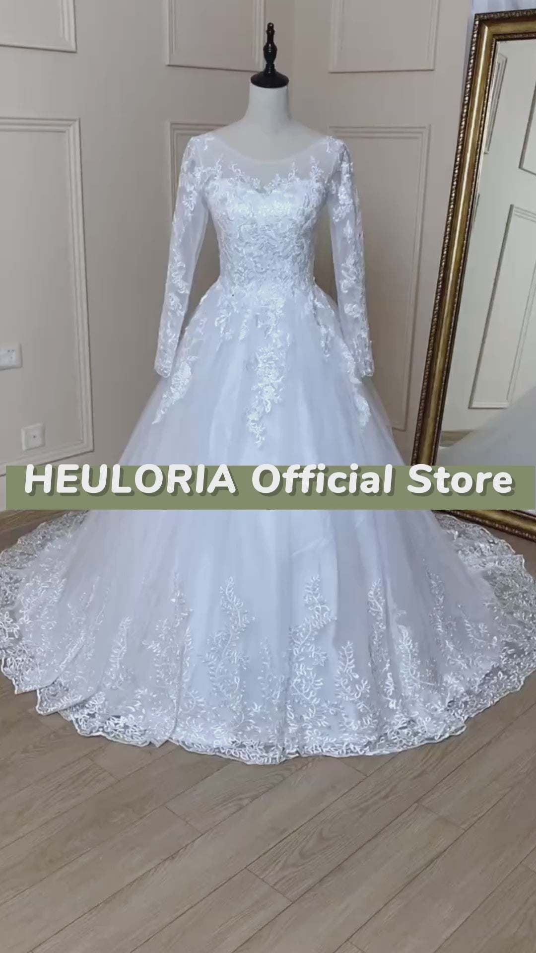 HEULORIA vestido De novia De princesa manga larga apliques De encaje vestido De novia con cordones bata De Mariee 