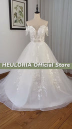 HEULORIA Off Shoulder Beaded Lace Ball Gown Wedding Dress BA-602