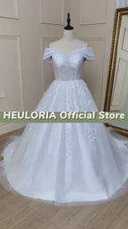 Off-Shoulder Lace Beaded Princess Ball Gown Wedding Dress BA-527