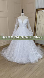 HEULORIA Off Shoulder 3D Floral Lace A-Line Wedding Dress with Puff Sleeves BA-637