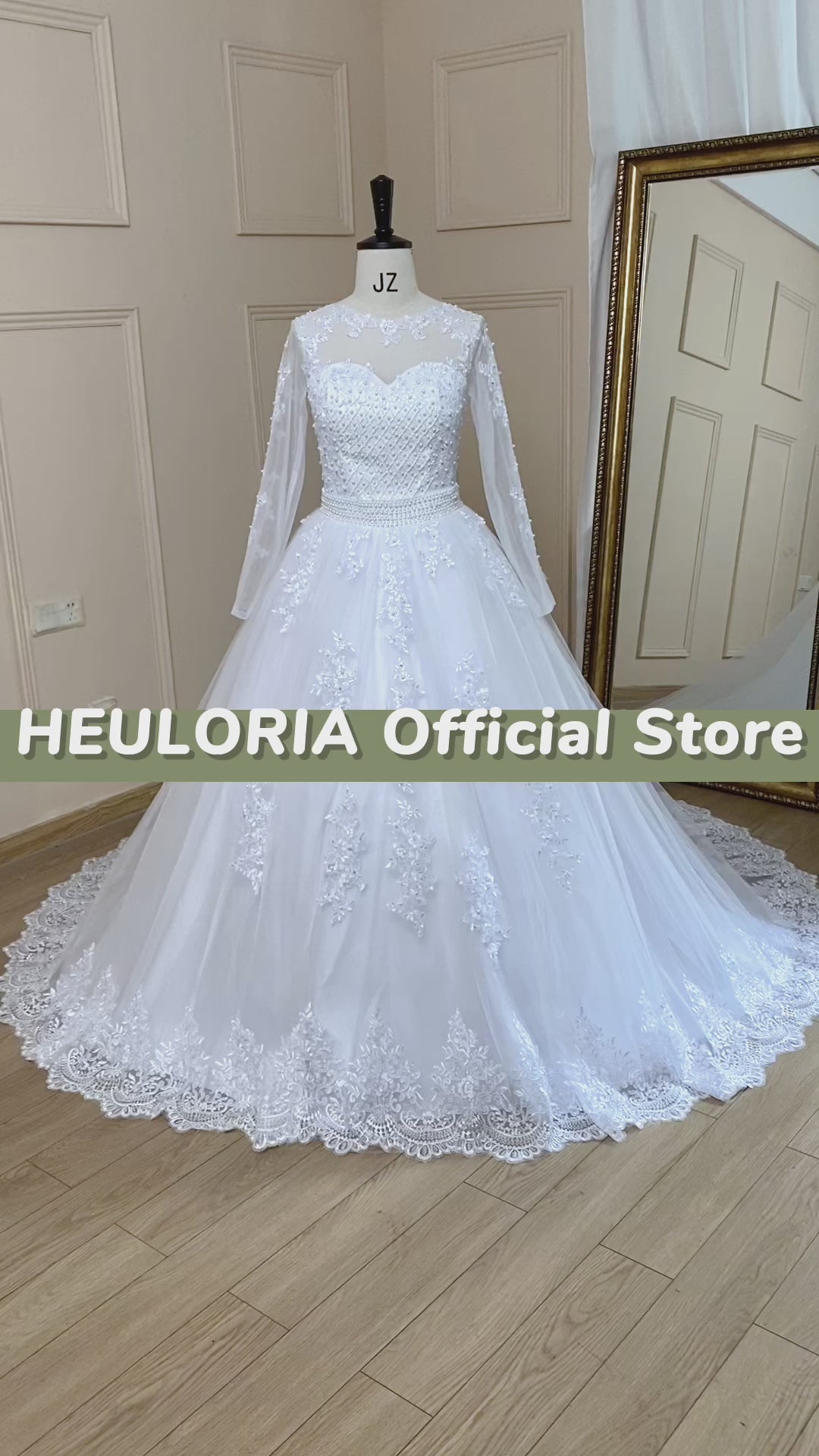 HEULORIA princess wedding dress long sleeve detachable 2 in 1 bride dress lace beading plus size robe de mariee Wedding gown BA-713