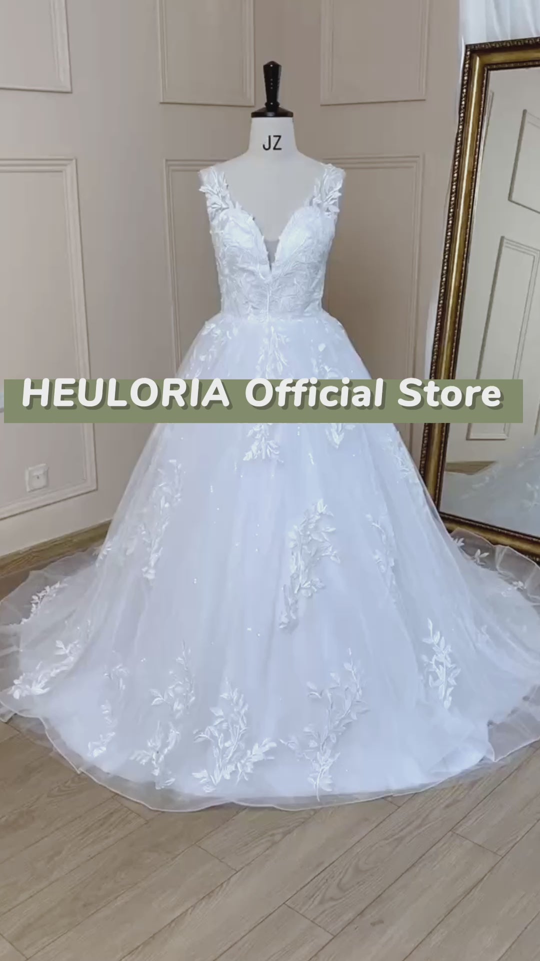 HEULORIA Ball-Gown/Princess V-Neck Cathedral Train Tulle Lace Wedding Dress With Sequins BA-609