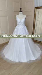 HEULORIA Boho Lace Beaded A-Line Wedding Dress with V-Neck AL-635