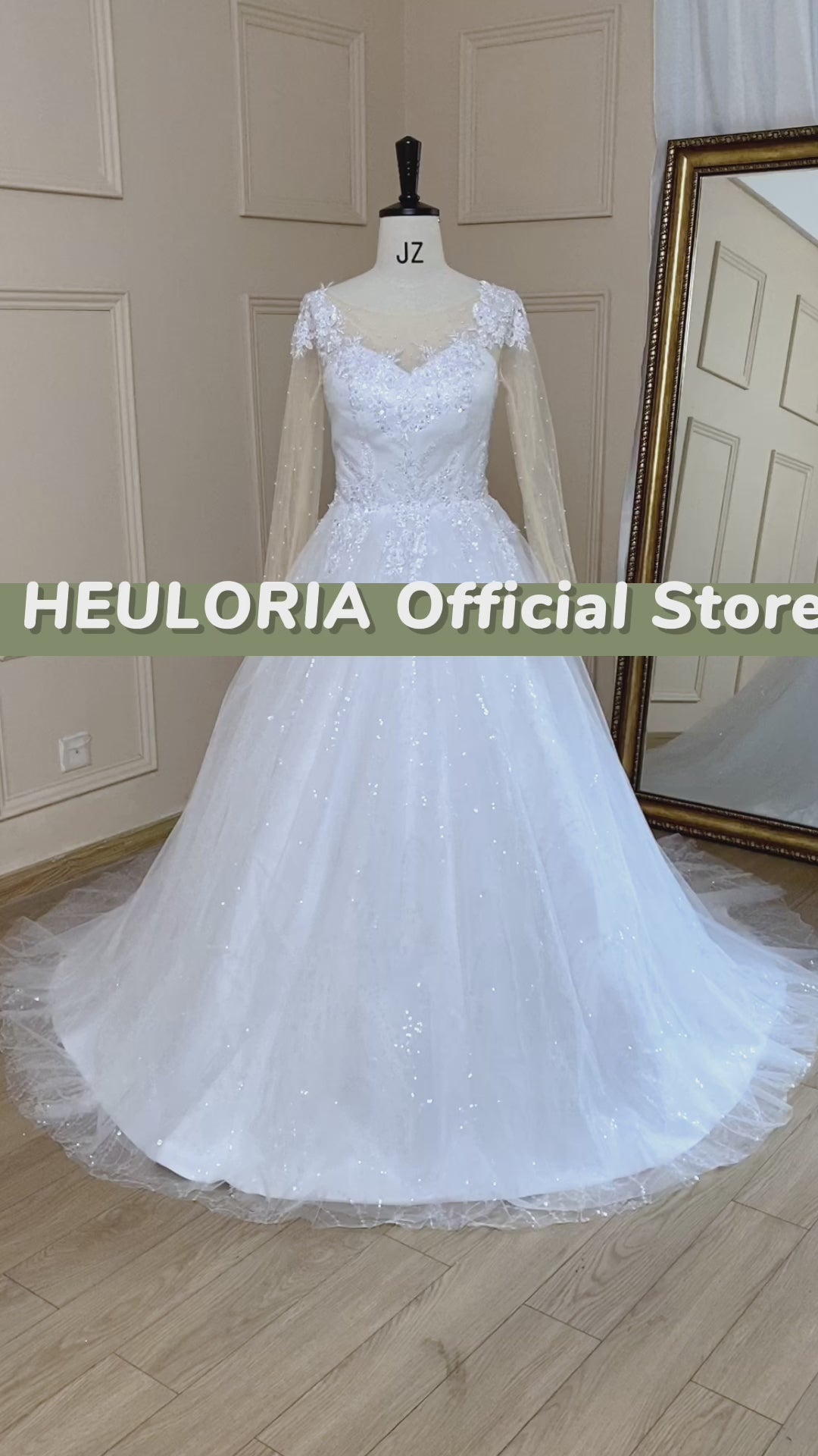 HEULORIA Princess Ball Gown Wedding Dress long sleeve sweetheart plus size robe de mariee Lace beading bride dress court train BA-649