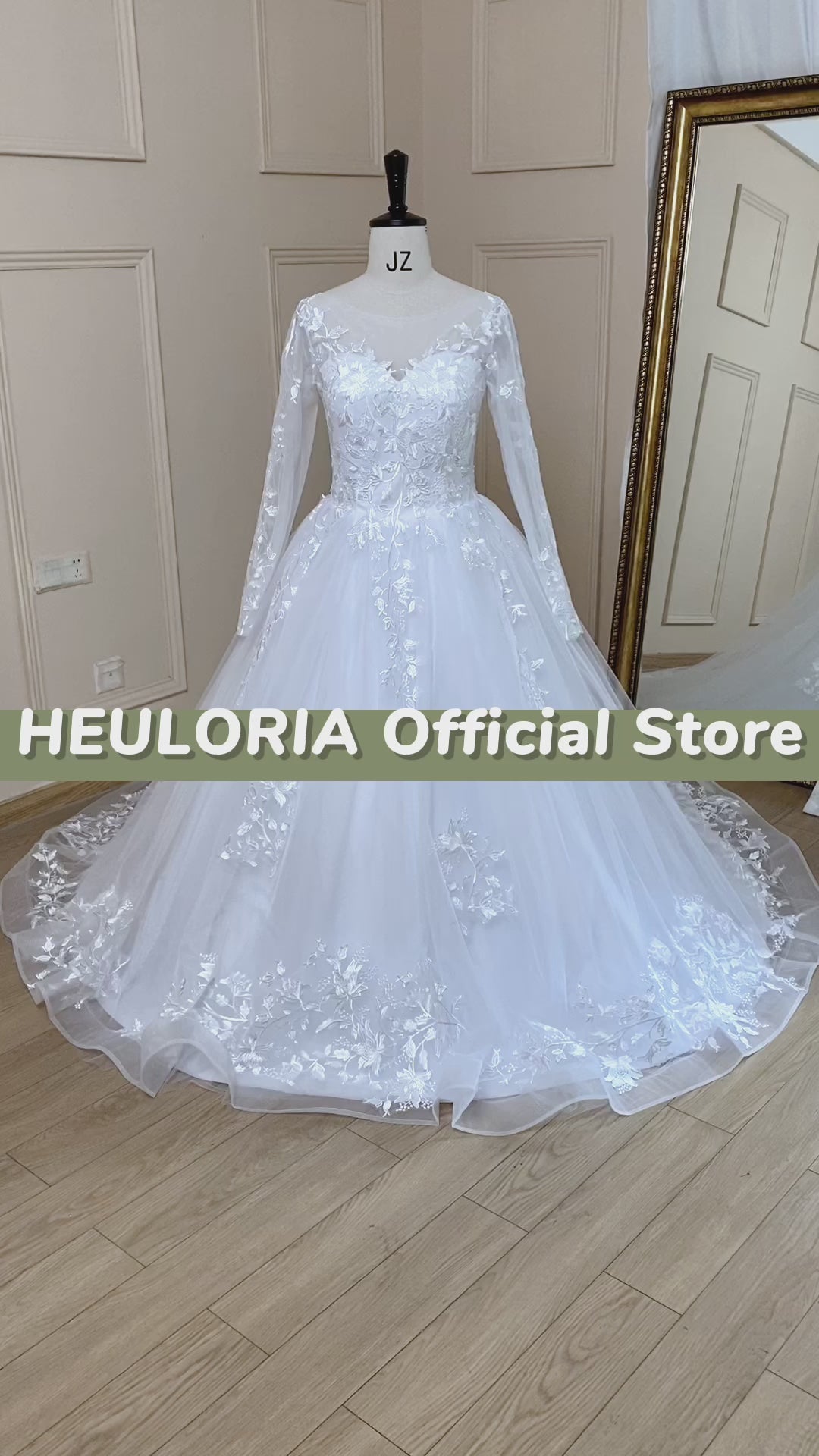 HEULORIA princess wedding dress Long Sleeve lace applique Plus Size Ball Gown bride dress lace up robe de mariee BA-693