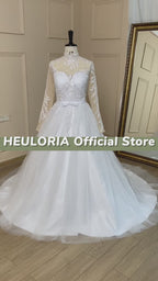 HEULORIA Long Sleeve Lace Beaded Boho A-Line Wedding Dress AL-673