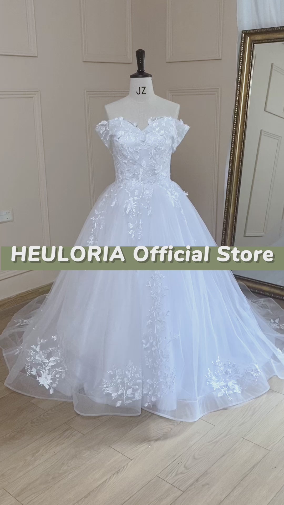 HEULORIA Ball-Gown/Princess off shoulder Cathedral Train Tulle Lace Wedding Dress BA-643