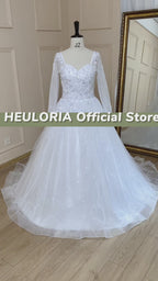 Classic Sweetheart Beaded Lace Long Sleeve Ball Gown Wedding Dress BA-654
